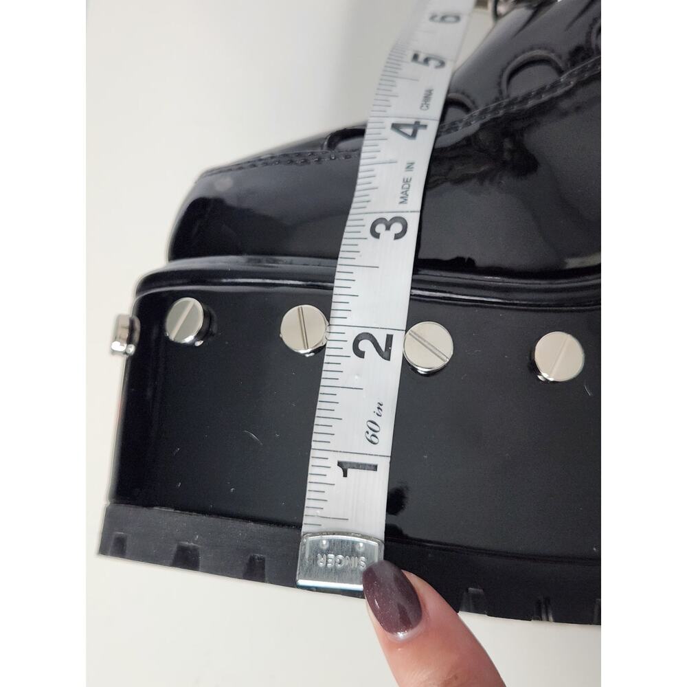 Widow Righteous Rebel Spike Platform Mules Vegan Patent Fur Trim Heels 9M - Picture 9 of 10